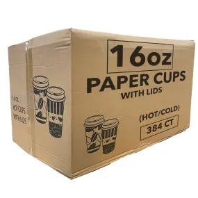 *WHOLESALE* 16 oz. - Disposable - Coffee Bean Pattern - Hot/Cold Cups w/ lid | 384 ct.