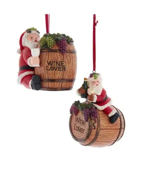 Wine Lover Santa With Wine Barrel Ornament - Single, Various Styles