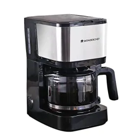 WONDERCHEF Regalia Pronto Coffee Maker 600W | 750ml Borosilicate Glass Carafe| 3-in-1 Filter Coffee, Espresso, Cappuccino| 6 Cups Coffee | Black & Silver| 2 Year Warranty